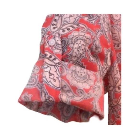 Ann Taylor | Coral Paisley Button Down Roll Tab Shirt, Small - Picture 5 of 7